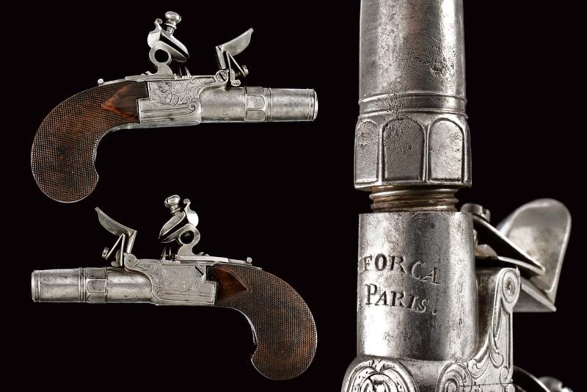 A pair of flintlock pocket pistols by Piforca