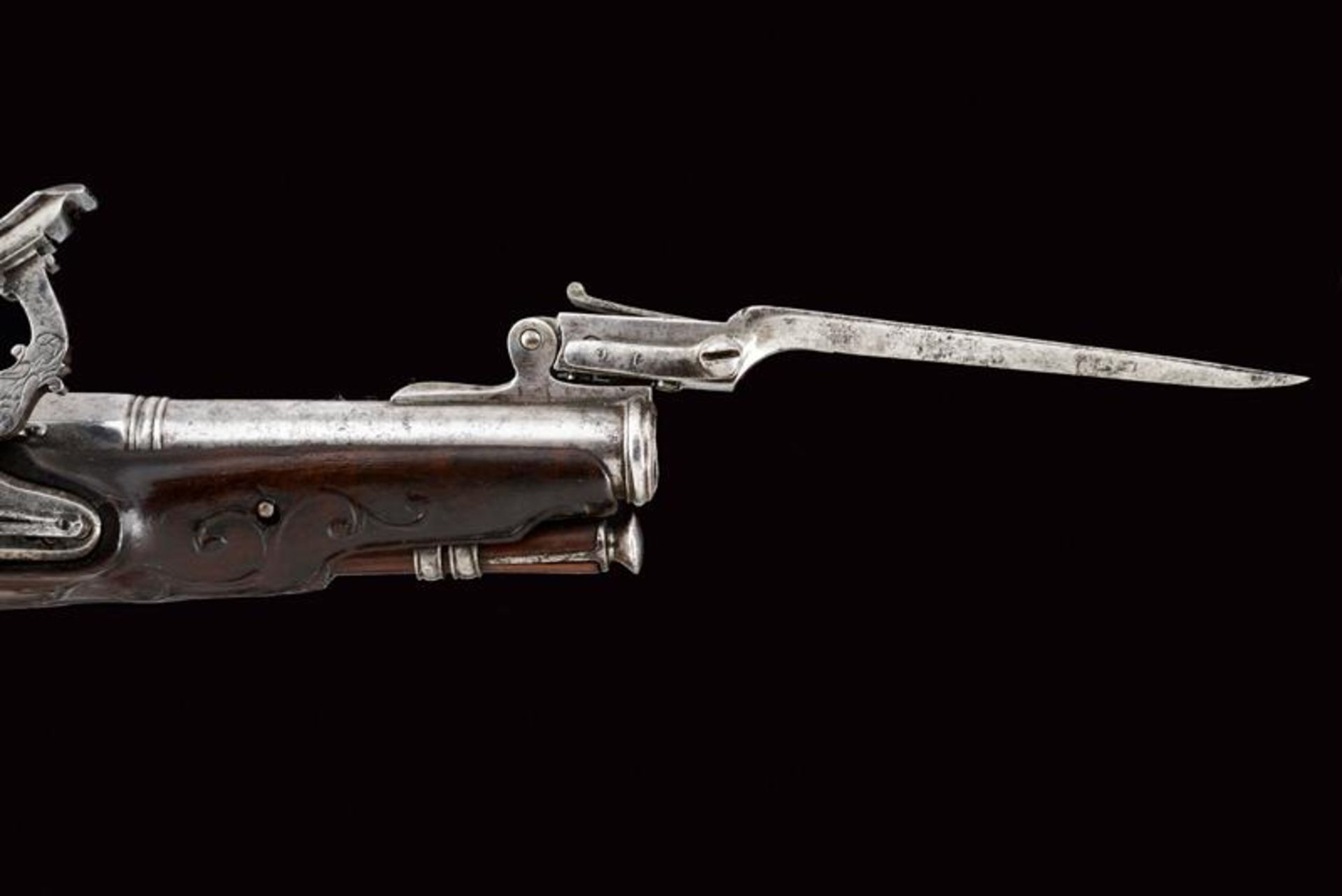 A rare snaphaunce lock pistol with spring bayonet - Image 6 of 8