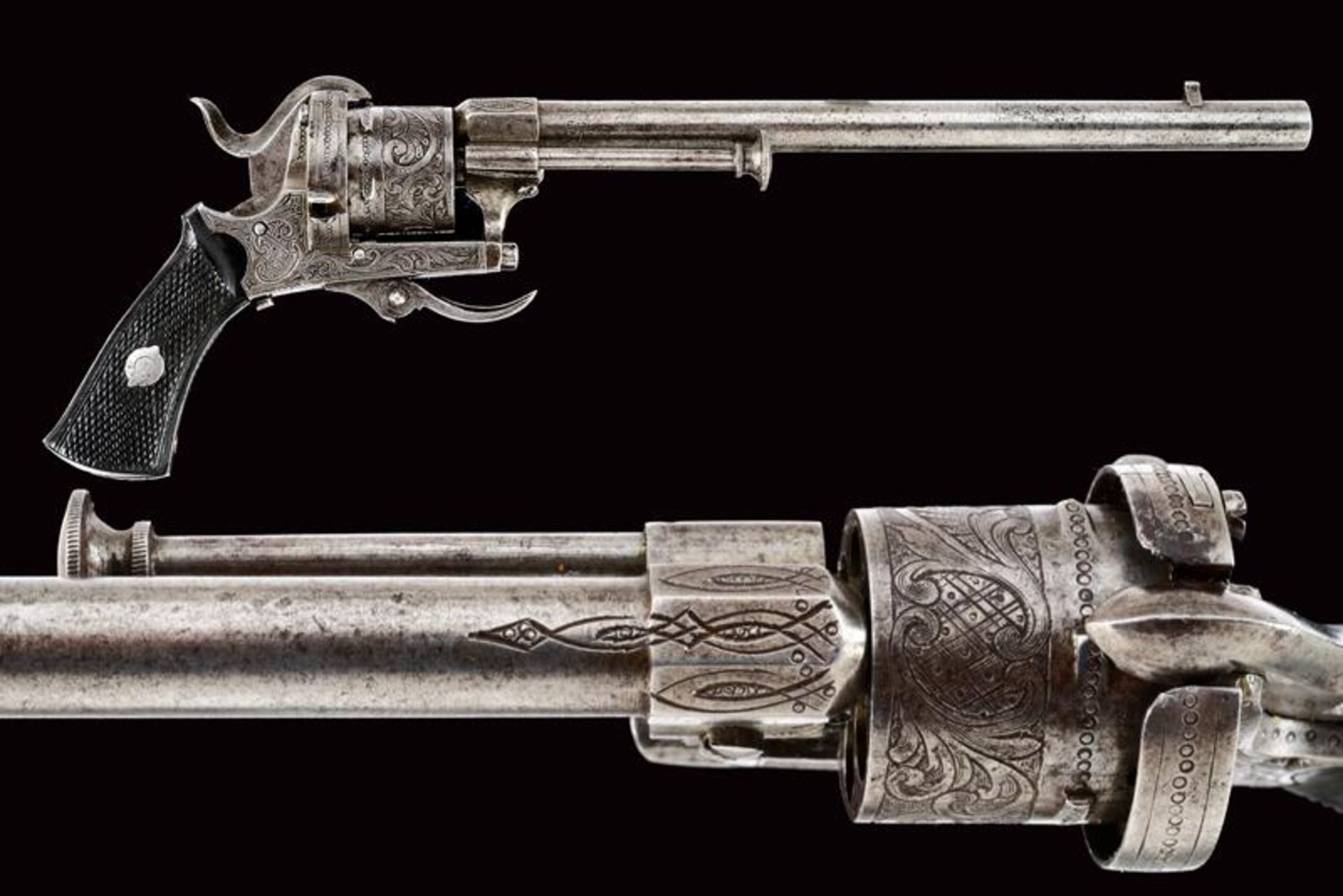 A fine pin-fire revolver with long barrel