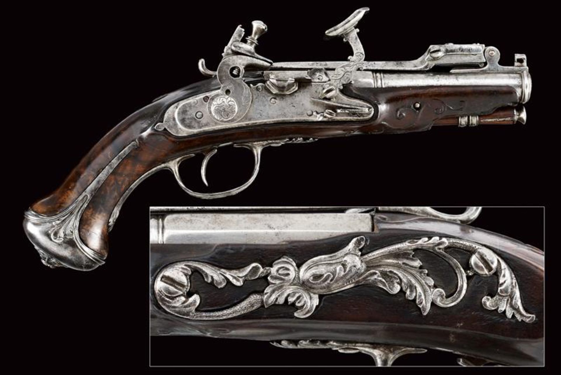 A rare snaphaunce lock pistol with spring bayonet