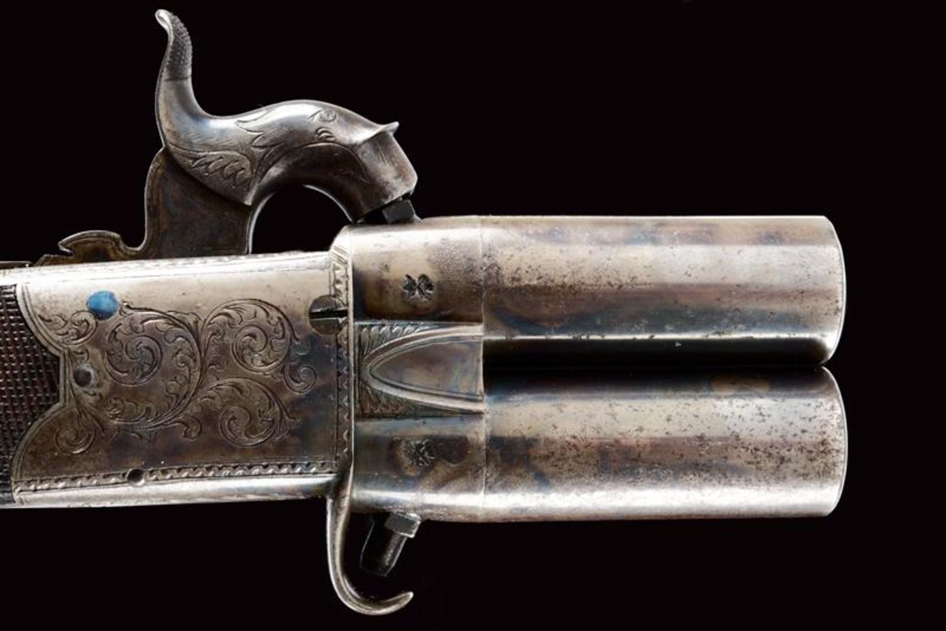 A cased over-and under-barreled percussion pistol by W. Richards - Image 4 of 10