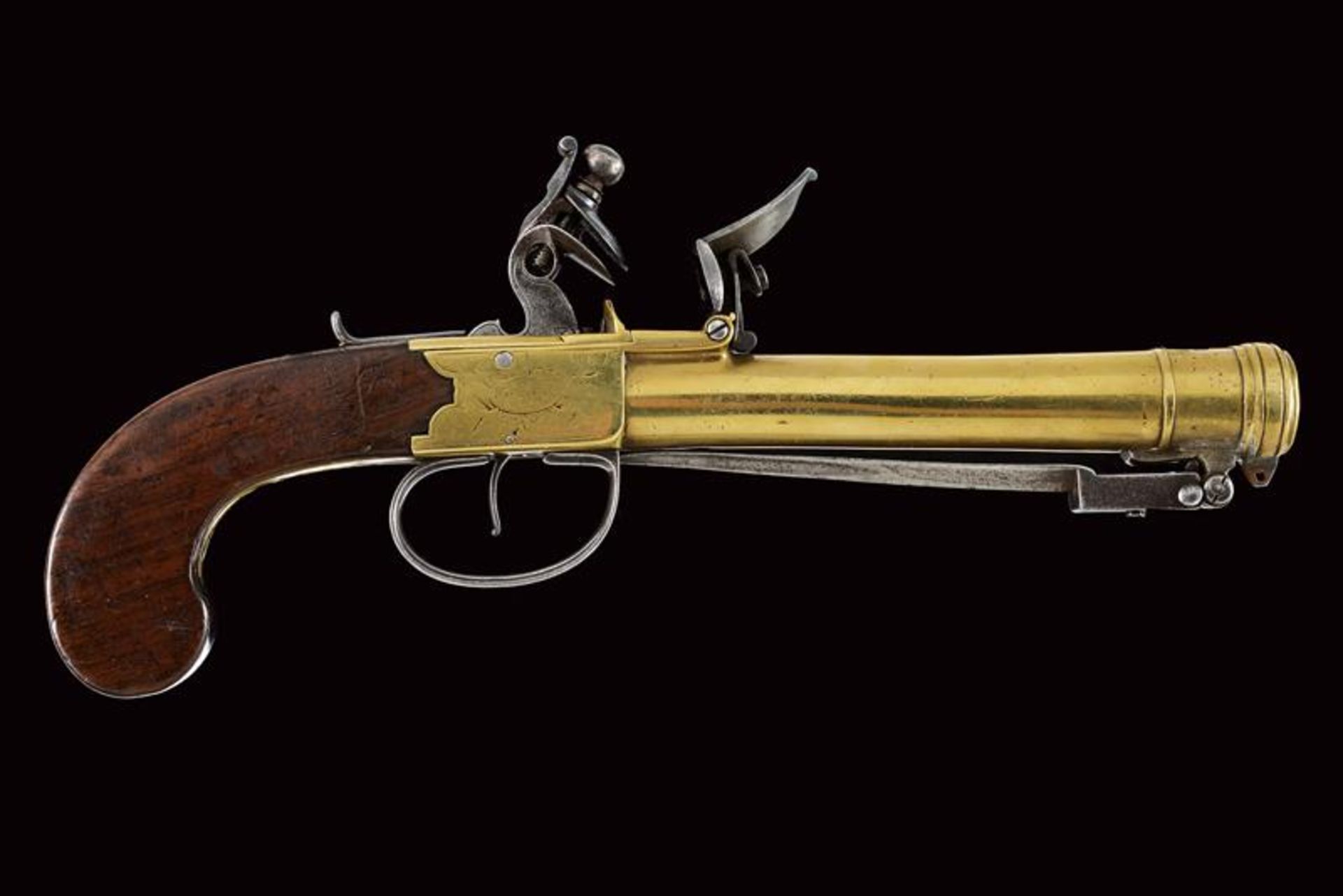 A navy flintlock blunderbuss pistol with spring bayonet by Barber - Bild 7 aus 7