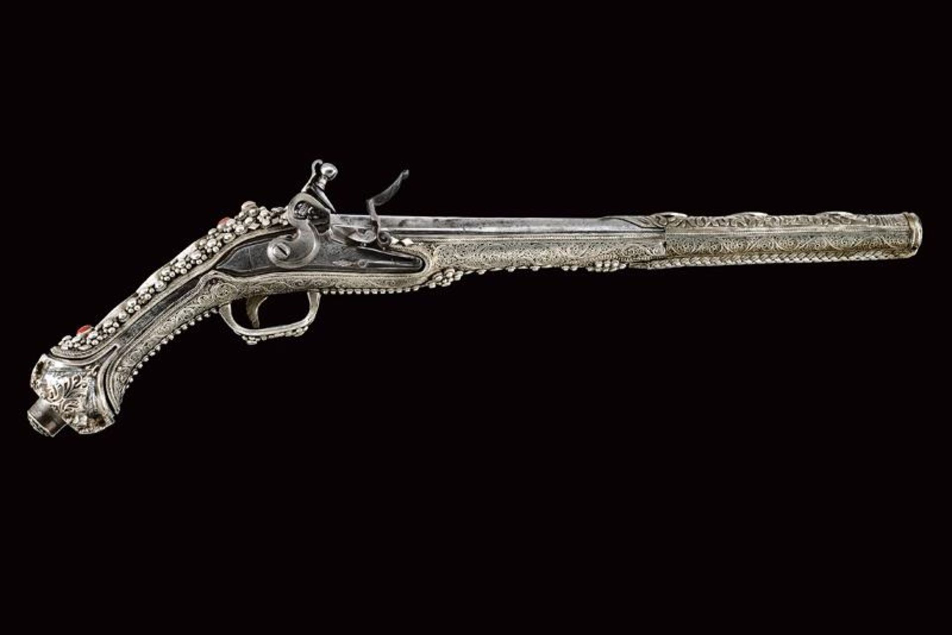 A magnificent silver-mounted flintlock holster pistol in Ali Pasha style - Bild 18 aus 18