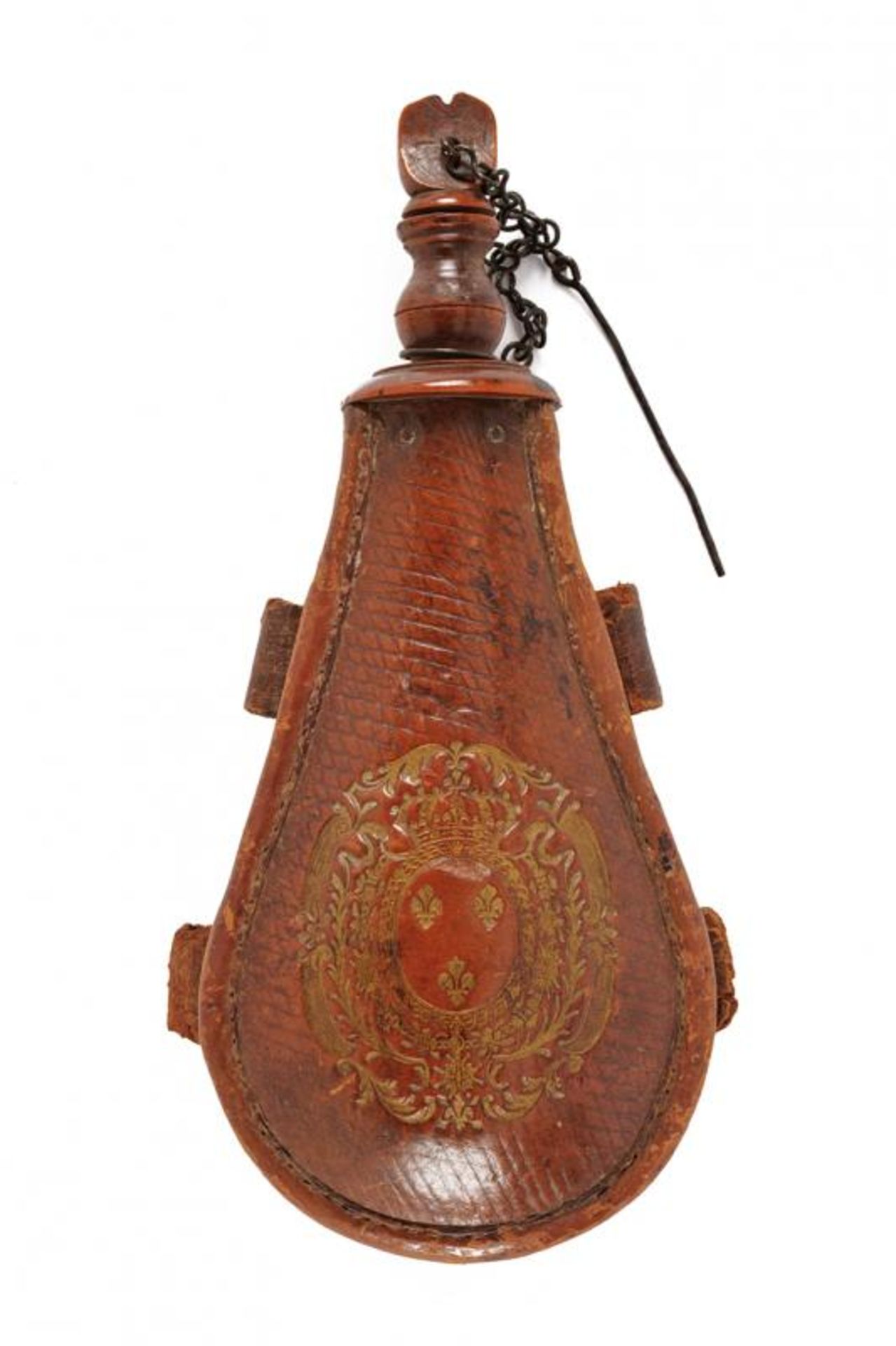 A rare powder flask with royal coat of arms