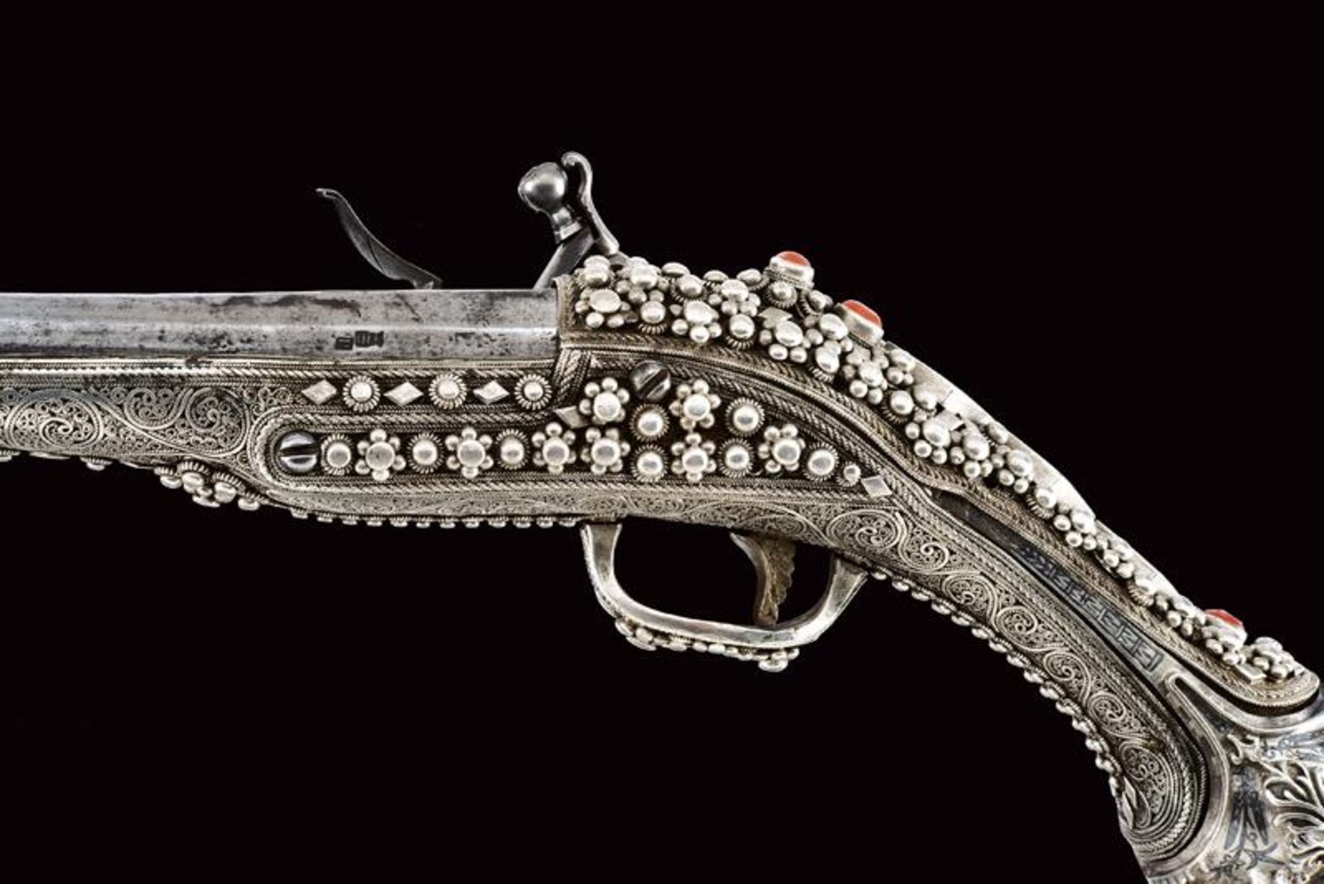 A magnificent silver-mounted flintlock holster pistol in Ali Pasha style - Bild 4 aus 18
