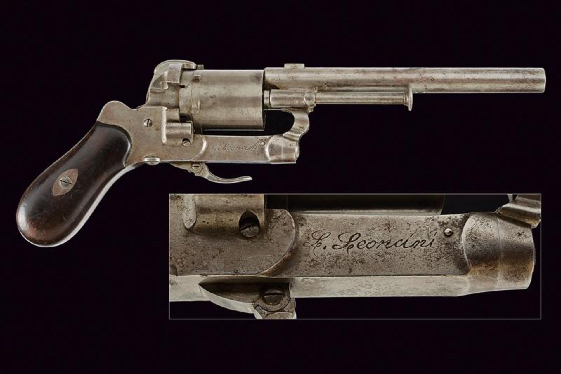 A pin-fire revolver with rare signature of Leoncini