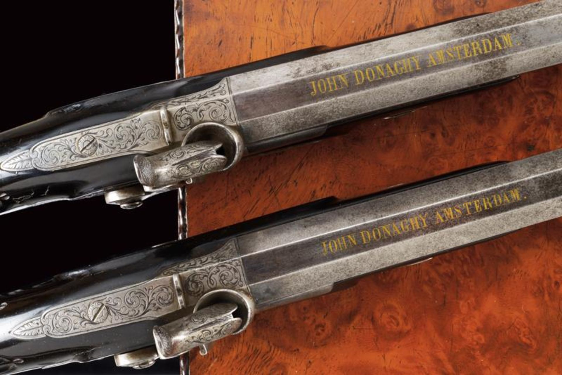 A pair of cased percussion pistols by Donaghy in Amsterdam - Image 10 of 10