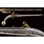 A very elegant and extremely rare Kubachi miquelet flintlock pistol