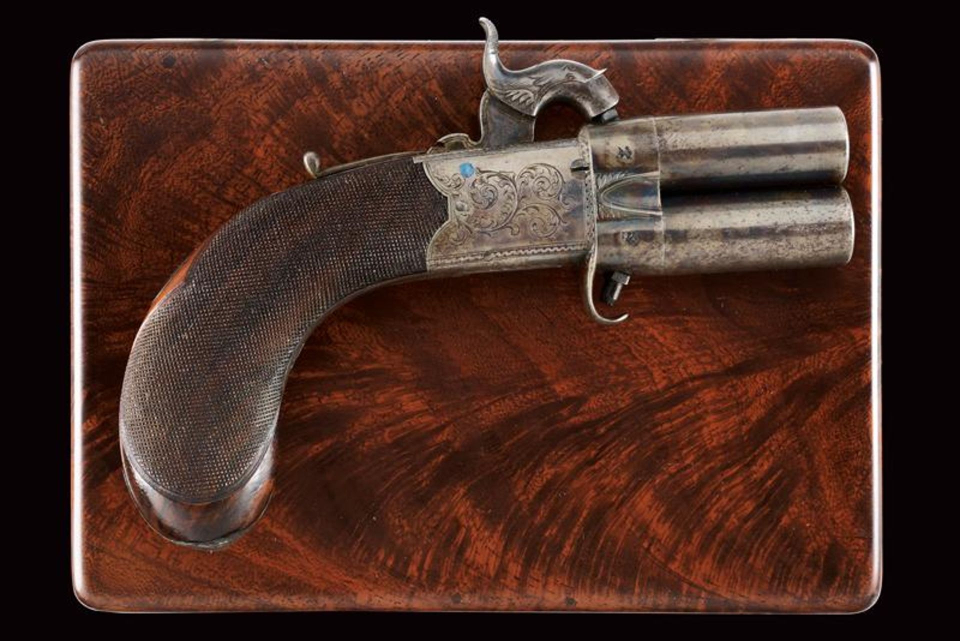 A cased over-and under-barreled percussion pistol by W. Richards - Image 7 of 10