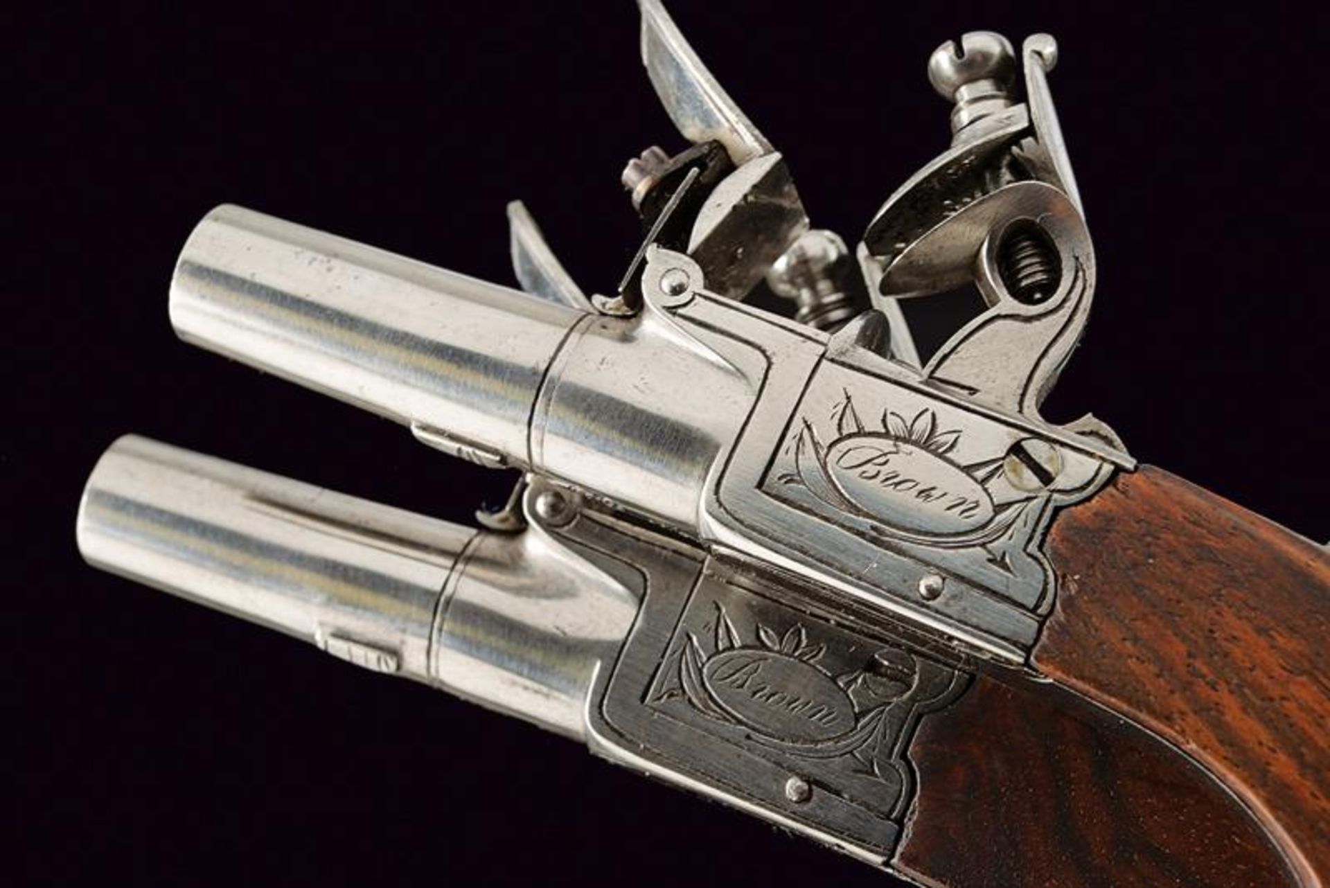 A small pair of flintlock pocket pistols by Brown - Image 3 of 3