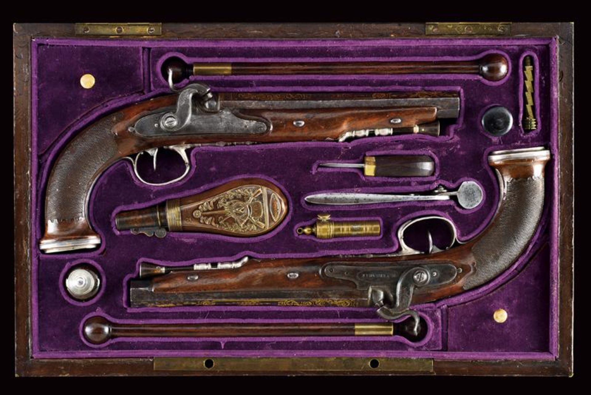 A rare pair of cased percussion pistols from the Factory of Versailles