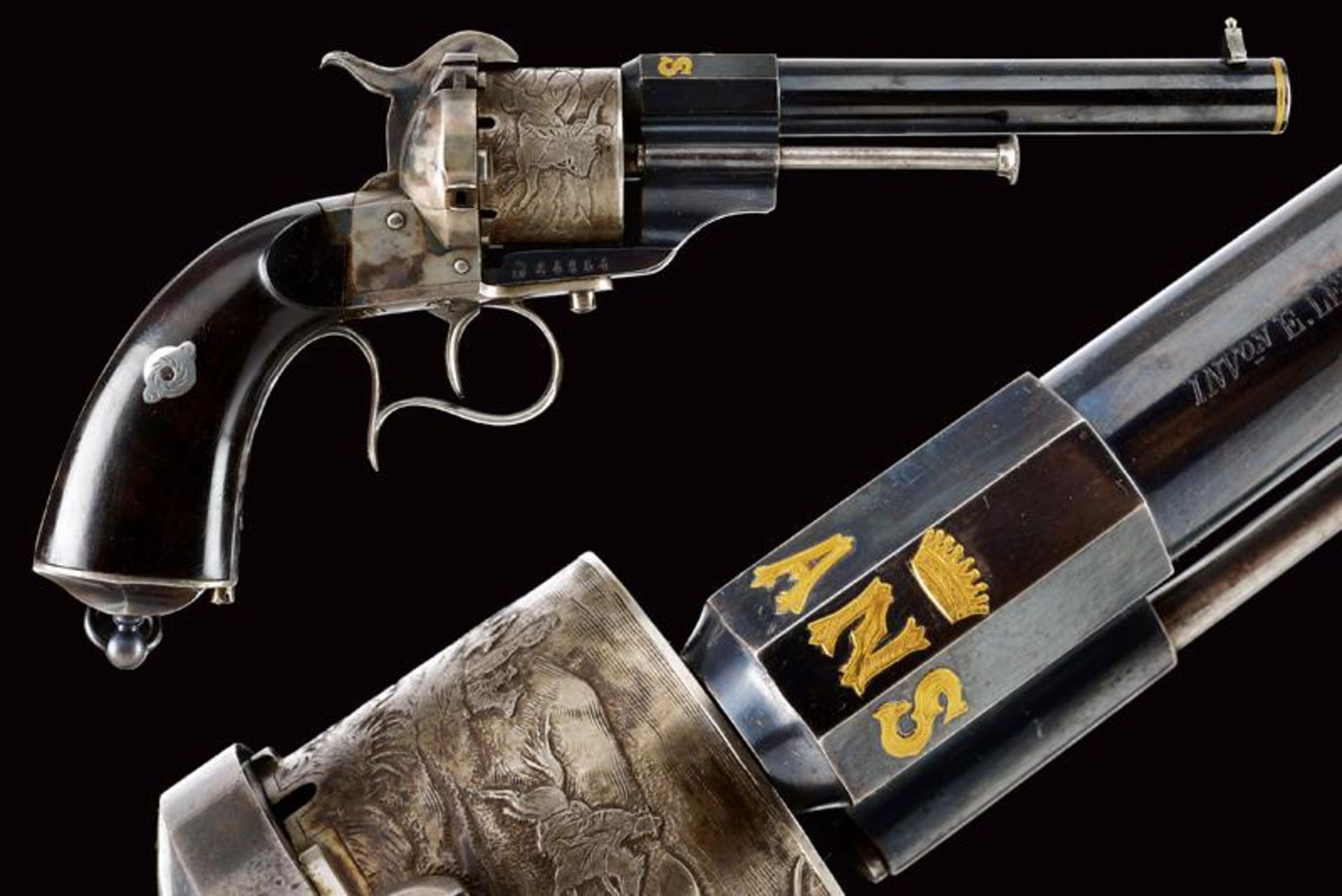 A beautiful 1858 model pin-fire revolver from the property of general A. Negri of Sanfront