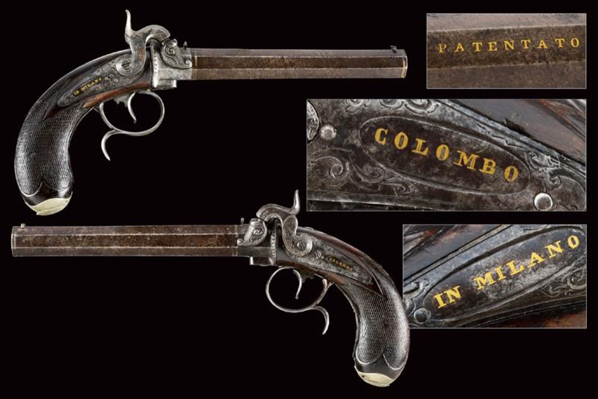 A very rare pair of superimposed percussion pistols by Colombo