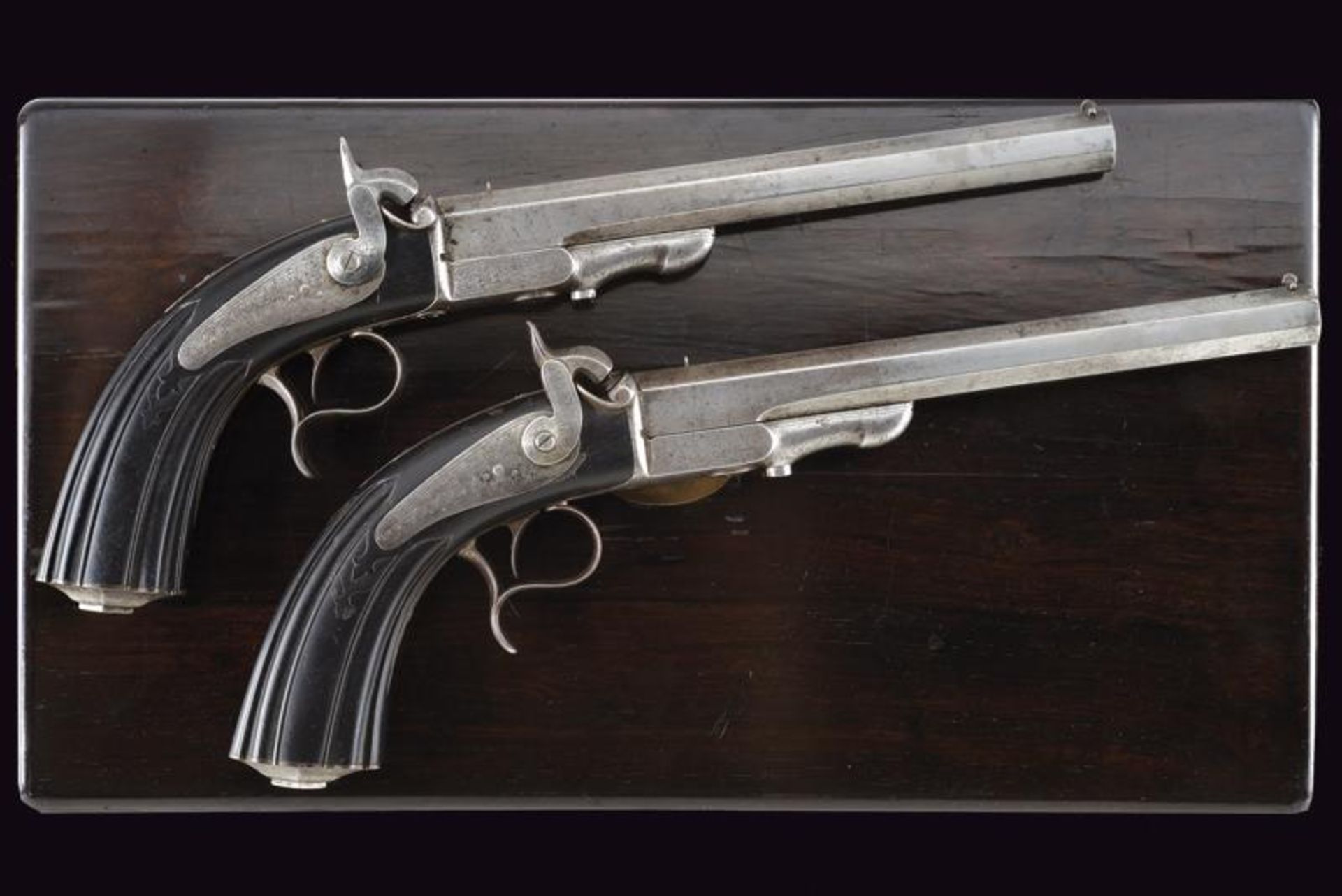 An interesting and rare pair of cased percussion pistols by Lepage - Image 2 of 9