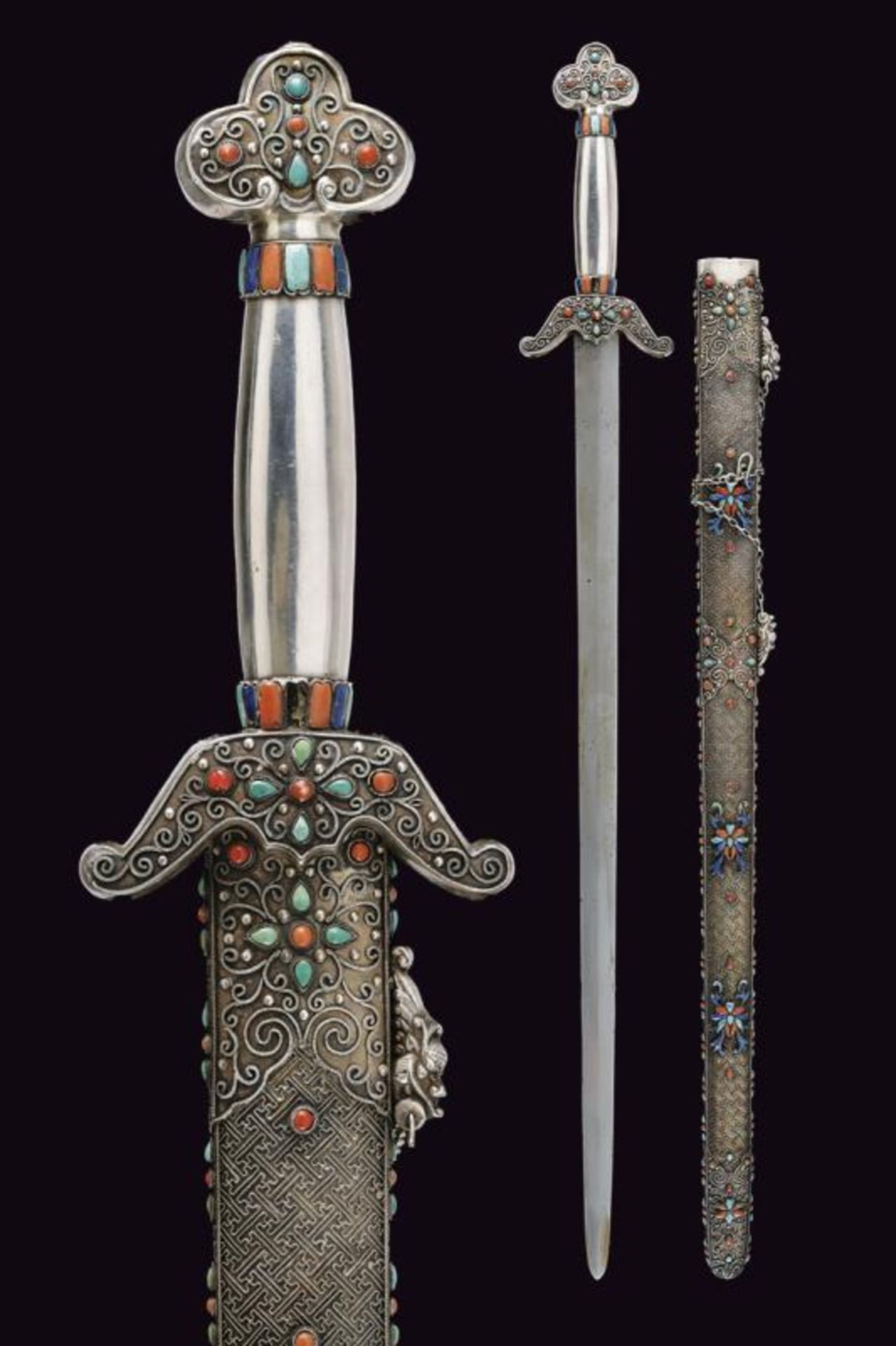 A silver-mounted jian (Chinese sword)