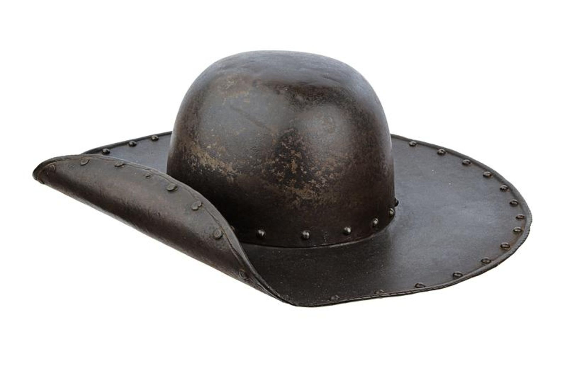 A rare helmet in the shape of a cavalier's hat