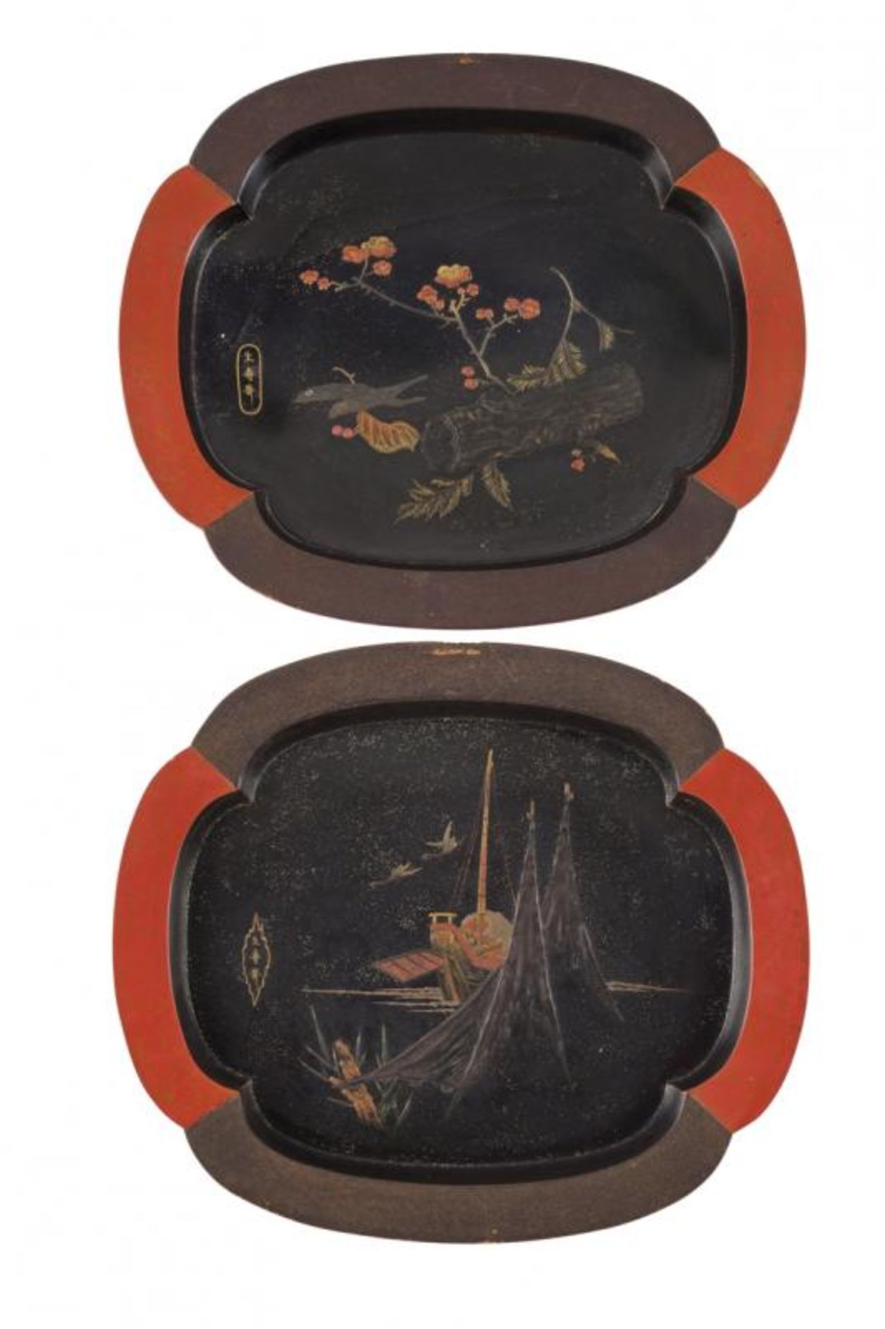 A pair of two lacquered trays