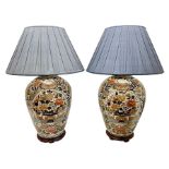 Pair of large and impressive 20th century Japanese Imari table lamps