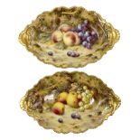 Pair of early 20th century Royal Worcester dishes decorated by Frank Roberts