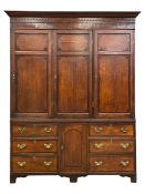 Large George III oak and mahogany banded housekeepers cupboard