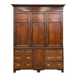 Large George III oak and mahogany banded housekeepers cupboard