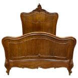 Mid-to late 20th century French walnut 4' 6" double bedstead