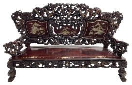 Early 20th century Chinese hardwood settee or hall-bench