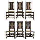 Set six 19th century oak Carolean style dining chairs