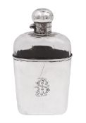 Edwardian silver mounted glass hip flask