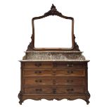Mid-to late 20th century French walnut and marble dressing chest