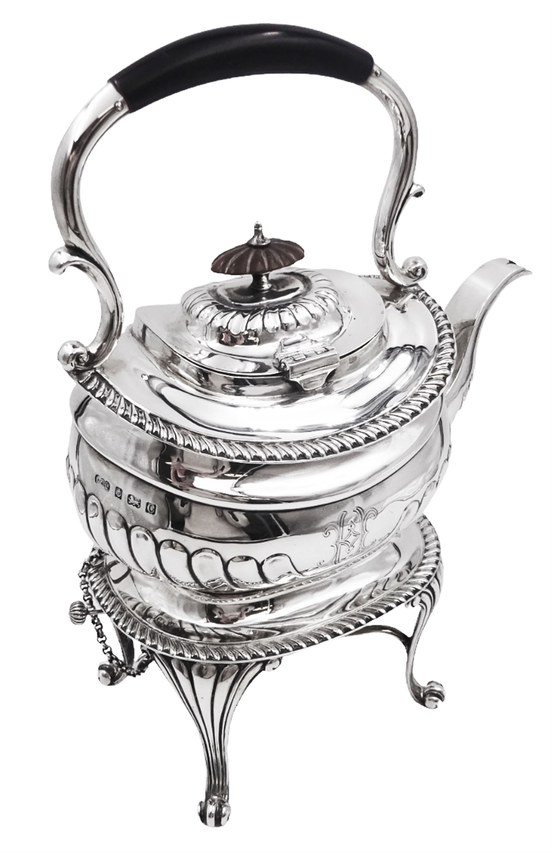 Edwardian silver spirit kettle on stand - Image 2 of 12