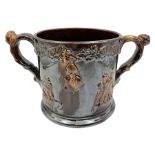 Large 19th century Staffordshire treacle glazed frog loving cup
