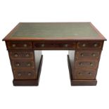 Edwardian inlaid mahogany twin pedestal desk