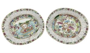 Pair of 19th century Chinese Canton Famille Rose Armorial platters