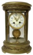 French late 19th-century 8-day oval four-glass mantle clock