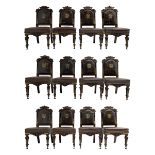 Charles Nosotti - set twelve 19th century caved walnut and parcel gilt dining chairs
