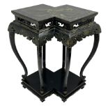 Chinese black lacquer double jardiniere stand