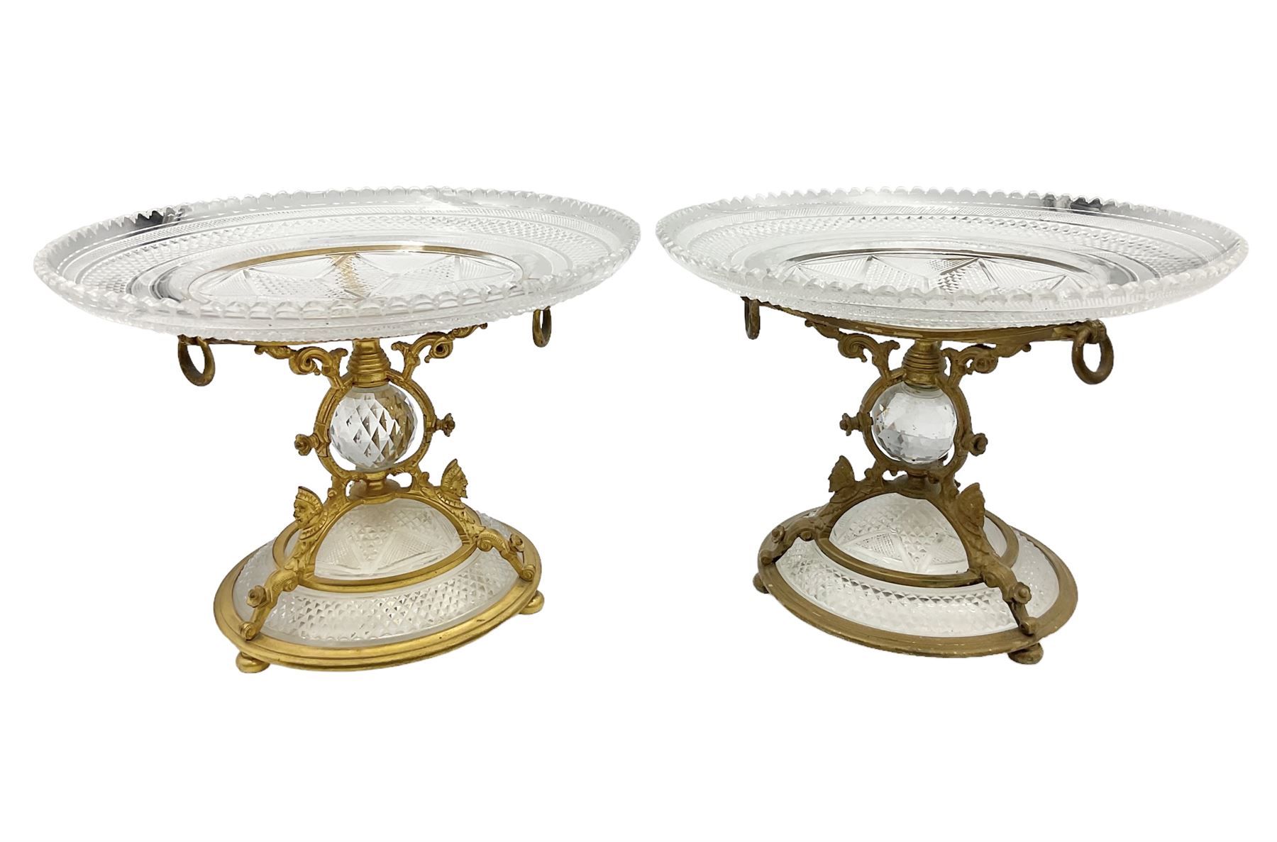 Pair of 19th century Osler glass and ormolu table centrepieces