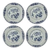 Set of four late 18th/early 19th century Chinese export blue and white plates
