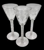 Set of three 18th century style wine glasses