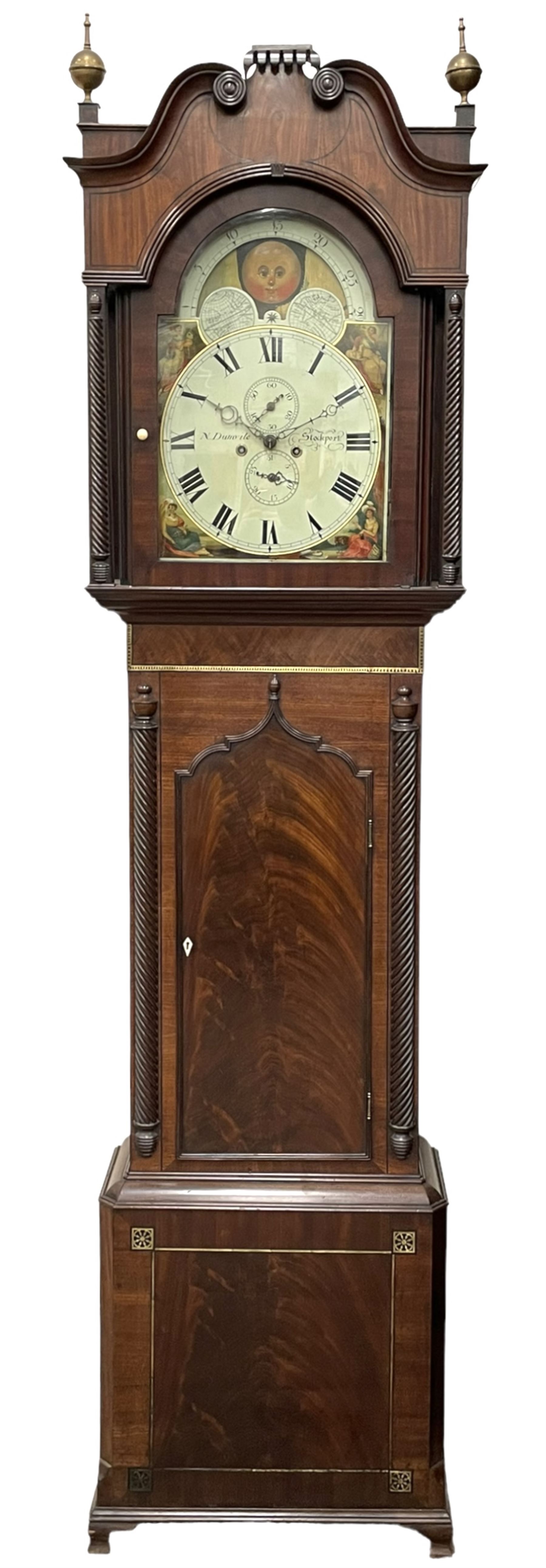 Nathaniel Dumville of Stockport - 8-day brass inlaid mahogany longcase clock c1840