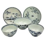 Group of 18th century porcelain comprising a Cannonball pattern tea bowl and saucer
