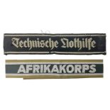 Two WW2 German cuff titles - Afrikakorps 1st Pattern and Technische Nothilfe (Technical Emergency He