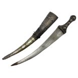 Late 19th/20th century Middle Eastern jambiya dagger the 36cm broad curved double edged steel blade