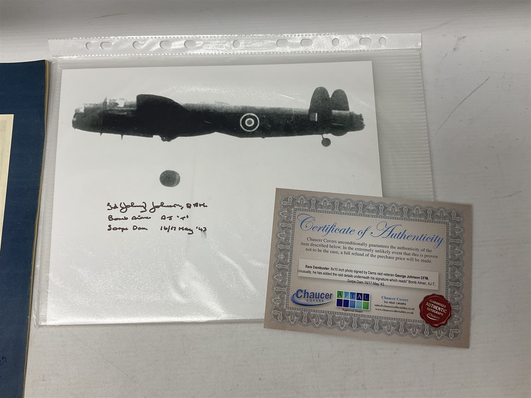 Dambusters 617 Squadron memorabilia - three signed photographs of Lancaster aircraft in flight - Image 9 of 14