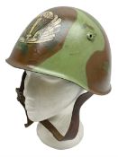 1960s Italian parachutist helmet with liner; camouflage paintwork with parachutist crest to the fron