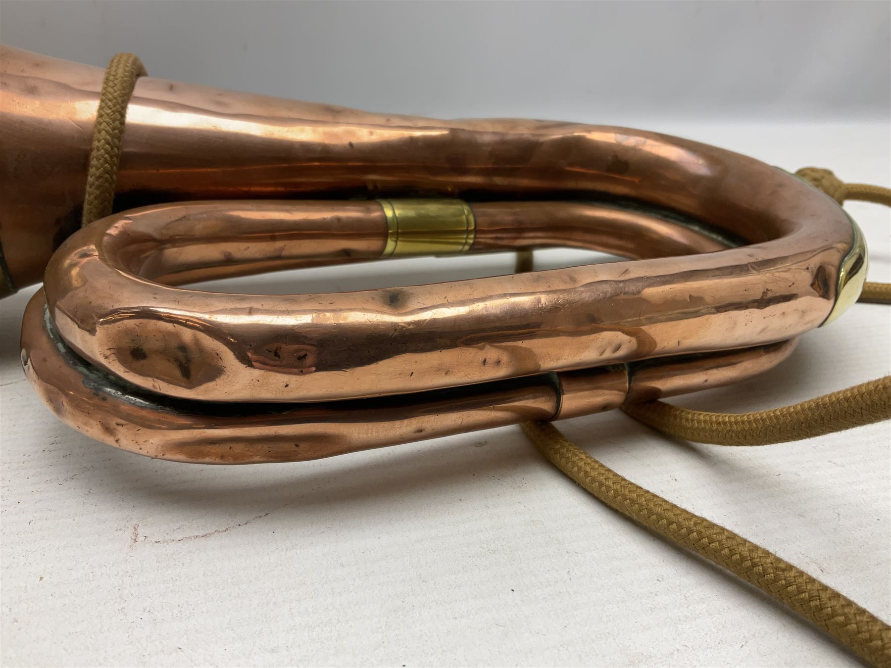 WW2 copper and brass bugle inscribed George Potter & Co - Image 4 of 16