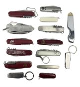 Fifteen folding/pocket knives including Swiss Army type knives with various number of blades