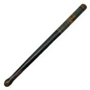 George III black painted turned oak truncheon of plain tapering form the head decorated in polychrom
