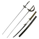 Reproduction Japanese katana with 63cm slightly curving fullered steel blade